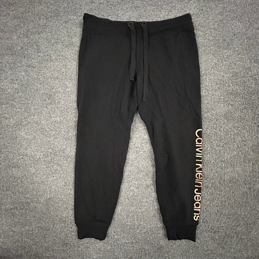 Calvin Klein Jeans Joggers Womens Size L Black Rose Gold Logo Cotton Blend Sweat
